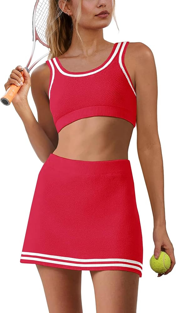 SENSERISE Womens Workout Sets Tennis Dress Built in Shorts Tank Top and Skort Set with Pocket Gym... | Amazon (US)