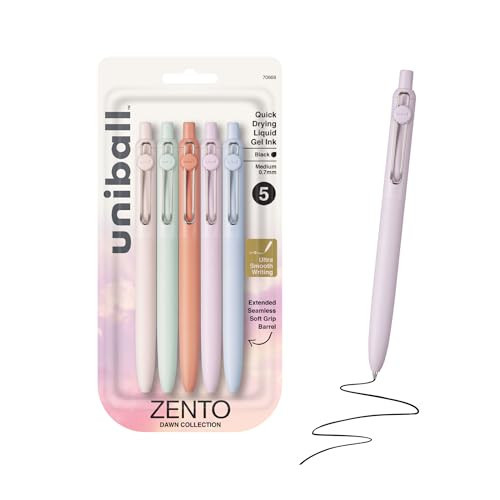 uniball™ Zento Gel Pens, Black Ink, 0.7mm Medium Point, Retractable, 5 Count, Smooth Writing, Quick-Drying, No Smear, No Bleed, Dawn Barrel Colors | Amazon (US)