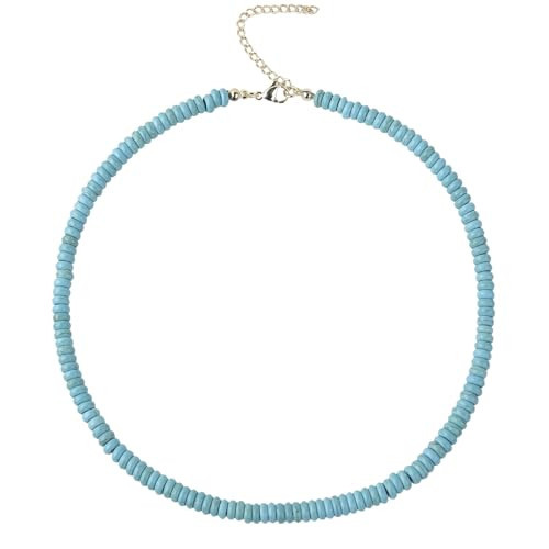 Wremily Turquoise Necklaces for Women Turquoise Beaded Necklace Handmade Bead Necklace 14K Gold Chain Boho Turquoise Choker Necklace Turquoise Jewelry for Women | Amazon (US)