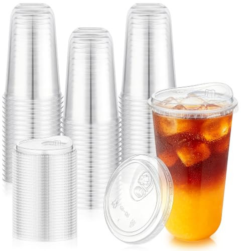 KesaPlan 50Pack 18oz Clear Plastic Iced Coffee Cups with Strawless Sip Lids | Amazon (US)