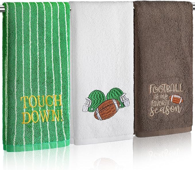 3 Pcs Football Hand Towels for Bathroom Cotton Embroidered Rodeo Kitchen Towels 13.3 x 29.5 Farmh... | Amazon (US)