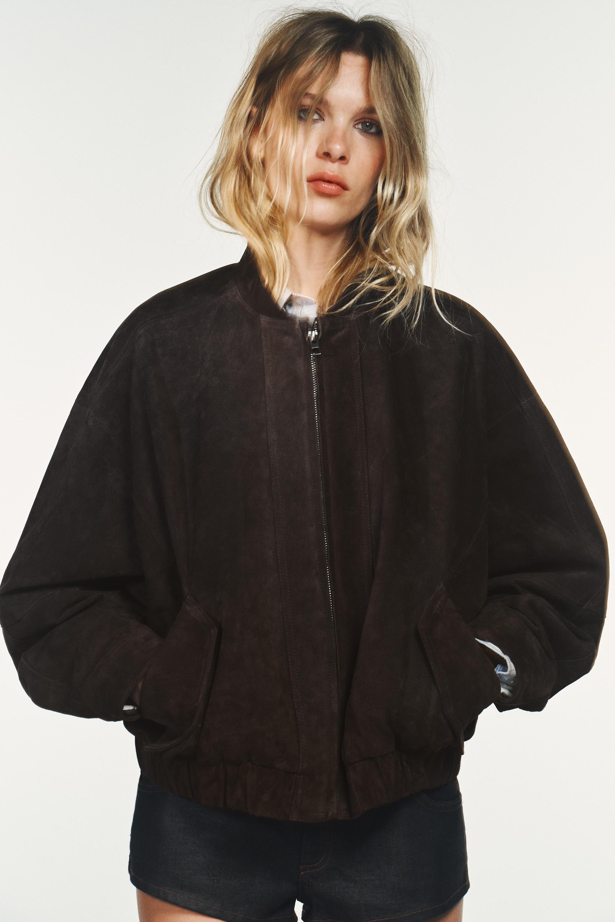 100% SUEDE LEATHER BOMBER JACKET | Zara US