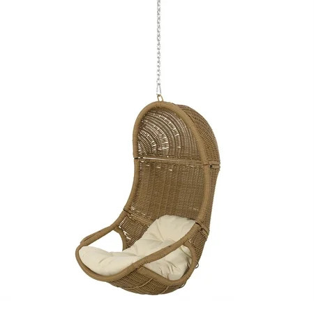 Berrien Outdoor/Indoor Wicker Hanging Chair with 8 Foot Chain (NO STAND) Light Brown and Beige | Walmart (US)