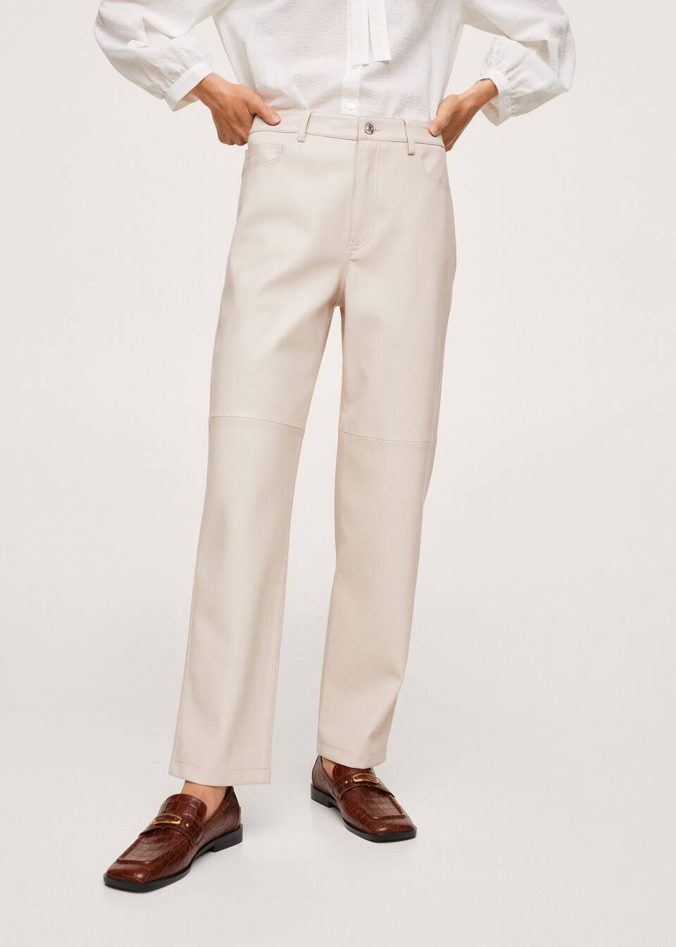 Leather-effect straight trousers | MANGO (US)