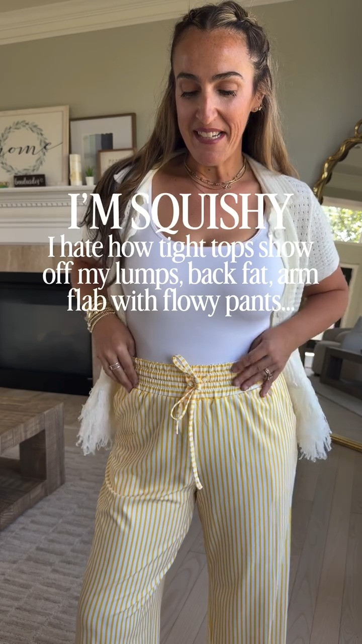 Y'alllllll the second pants are EVERYTHING! I wore them yesterday and absolutely love them. Plus that button down is 100% cotton and so affordable!! But I love all these looks!
These are great transition looks into fall!
Everything is a medium except the polka dot pants are a small, and I could even size down to a XS, so size down one or two sizes. 

#fall2026 #squishybod #falltransition #fall #summer #cuteoutfit #polkadots 

 #LTKootd #LTKmomlife #LTKOver40