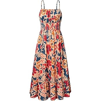 GRACE KARIN Summer Dresses for Women 2026 Vacation,Smocked Floral Maxi Dress,Boho Beach Sundress ... | Amazon (US)