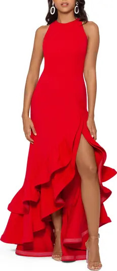 Ruffle Halter Crepe Gown | Nordstrom