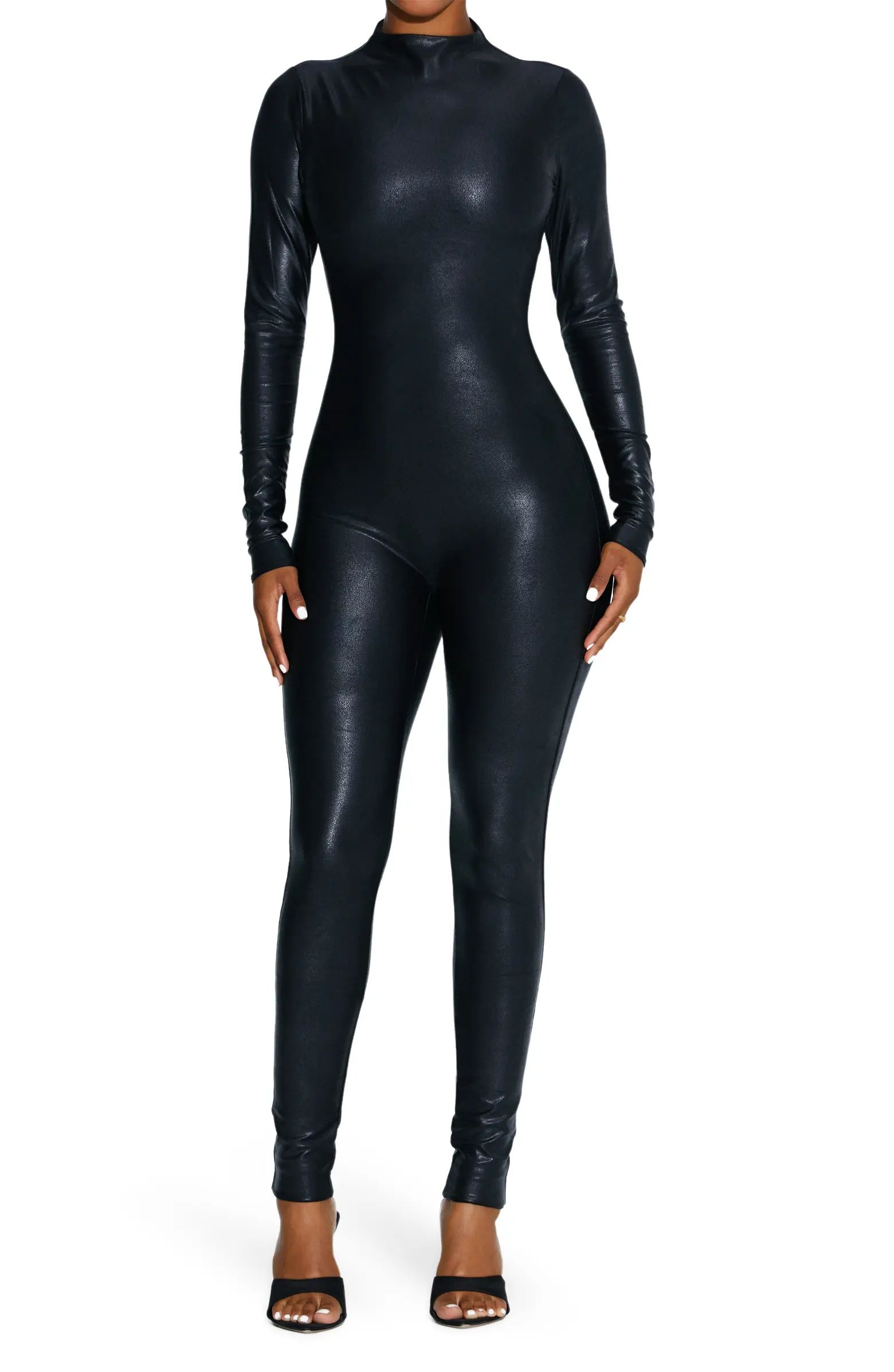 Drop Faux Leather Long Sleeve Catsuit | Nordstrom
