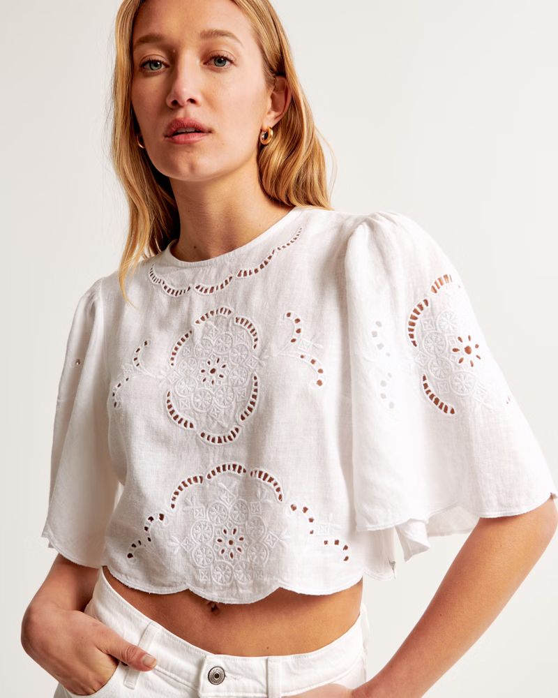 Women's Angel Sleeve Embroidered Tee | Women's | Abercrombie.com | Abercrombie & Fitch (US)