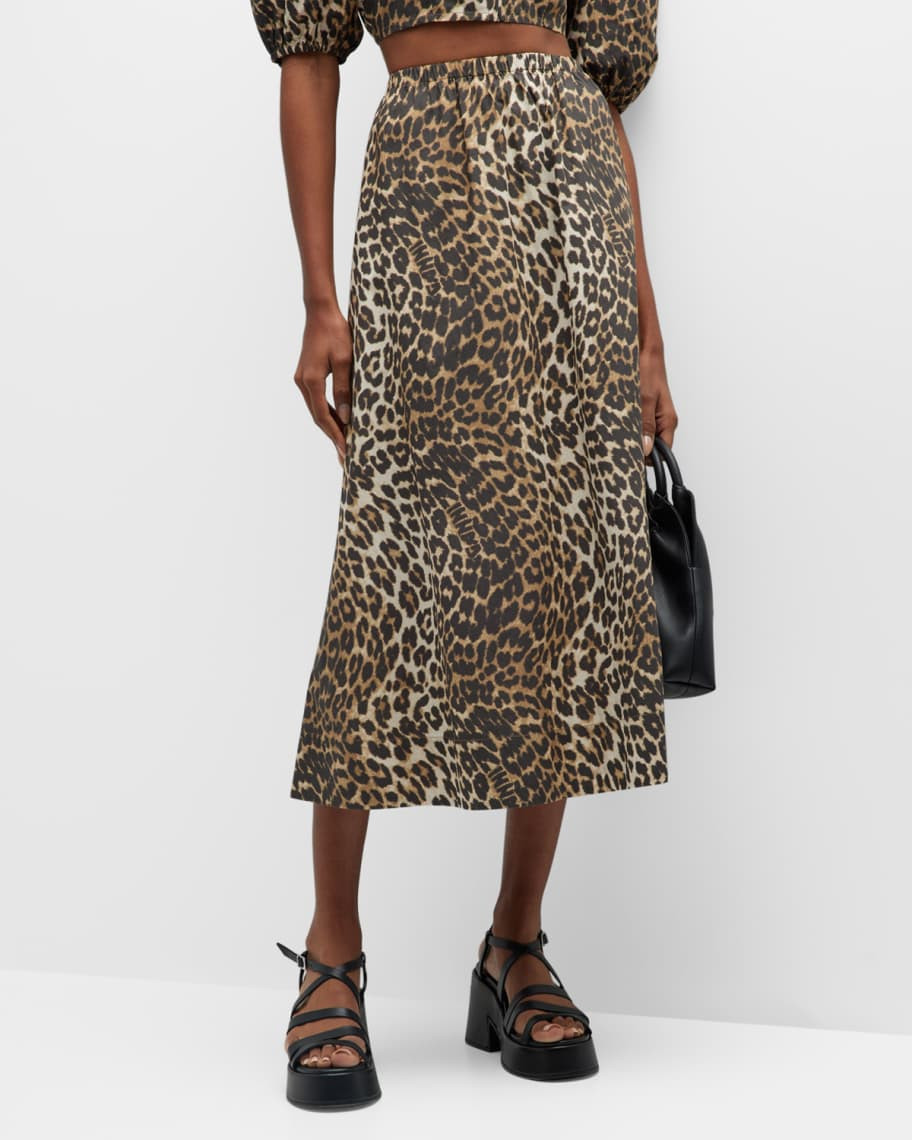 Ganni Leopard Elasticated Midi Skirt | Neiman Marcus