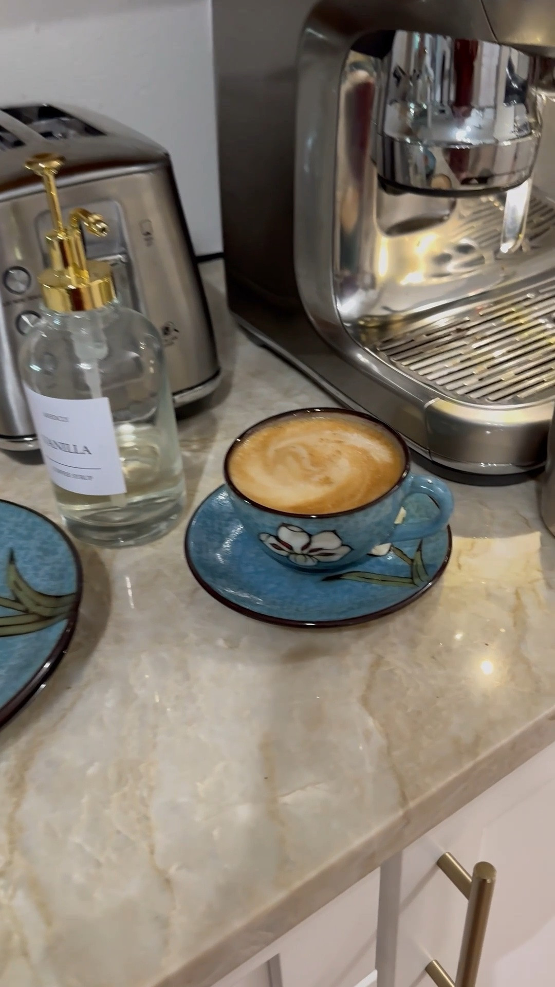Morning routine, cappuccino, coffee station decor, espresso machine, home, kitchen