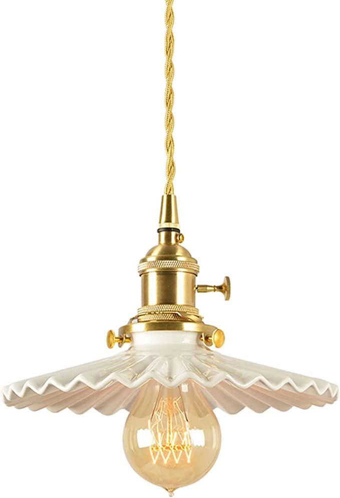 1-Light Vintage Pleated Umbrella-Type Pendant Light 7.8" White Ceramic Shade Pendant Lamp Fixture... | Amazon (US)