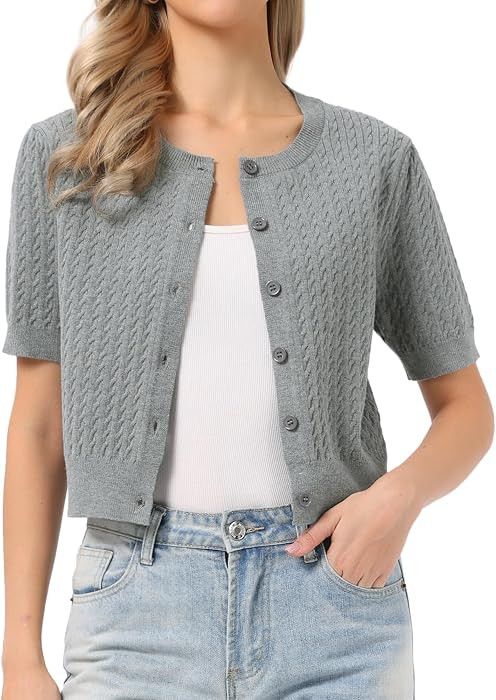 Allegra K Summer Sweater Cardigan for Women Casual Short Sleeve Cable Knit Button Down Lightweigh... | Amazon (US)