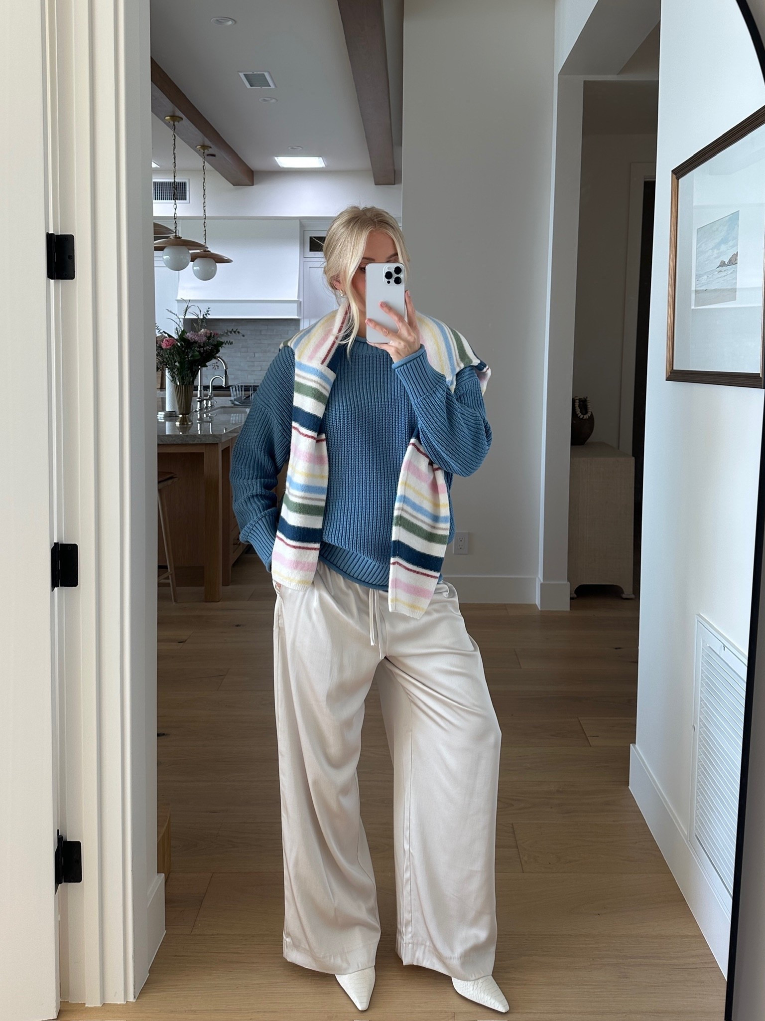 Wearing a medium in sweater (blue), medium in draped sweater (cream striped), medium in pant (cream - sized up for pregnancy), shoes run tts! #kathleenpost

Spring transition outfit, spring outfits, casual spring date look, date night look, bump friendly, maternity look

#LTKSeasonal #LTKootd #LTKBump
