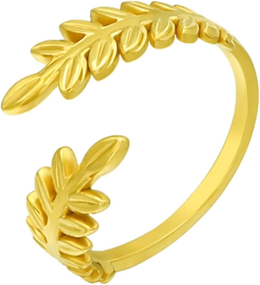 Simple Leaf - Anillos de puño chapados en oro, anillos apilables de nudillos abiertos, anillos a... | Amazon (US)