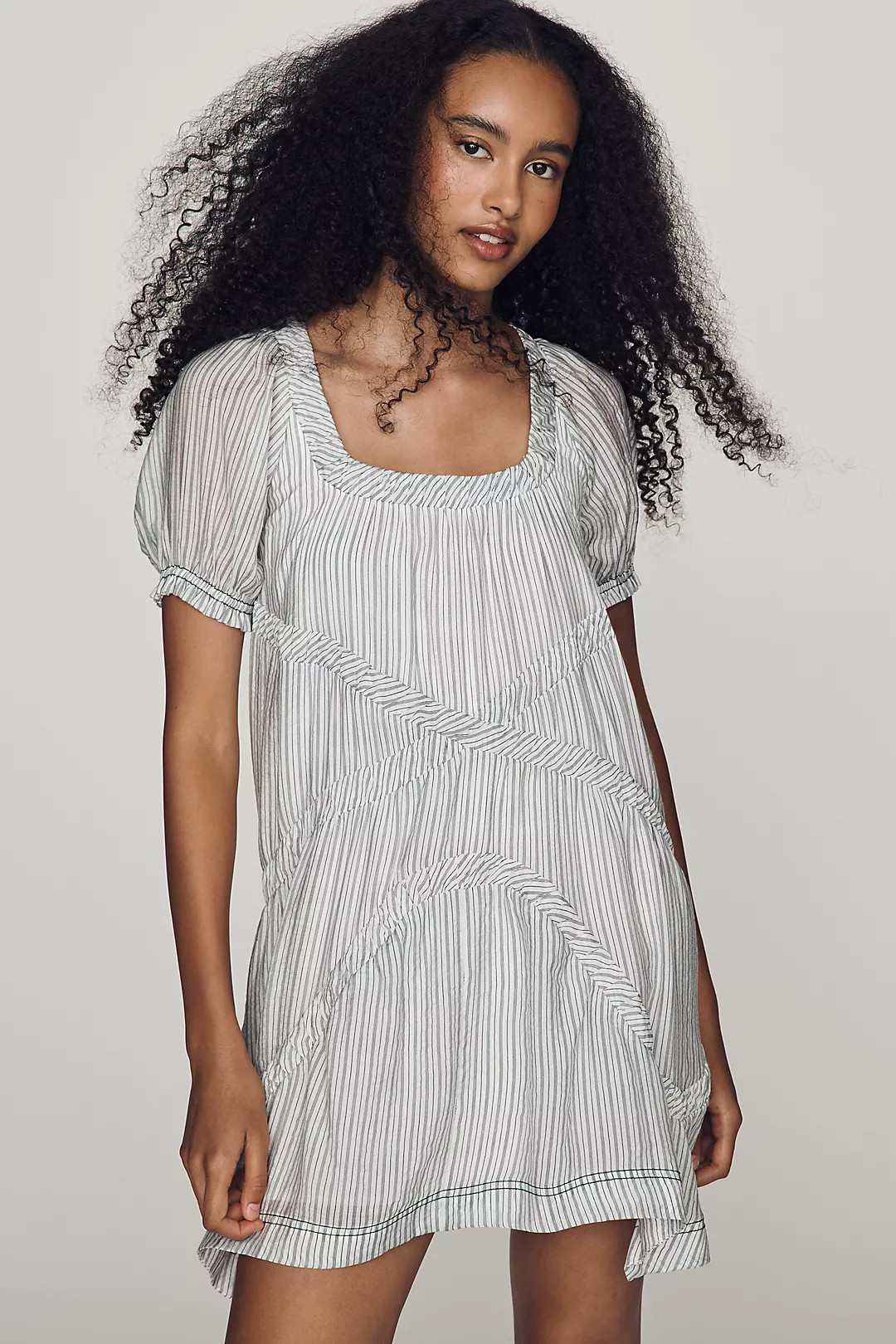Pilcro Textured Puff-Sleeve Mini Dress | Anthropologie (US)