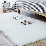 LOCHAS Luxury Fluffy Rug White Faux Fur Sheepskin Area Rugs for Bedroom Bedside, Soft Furry Rugs ... | Amazon (US)