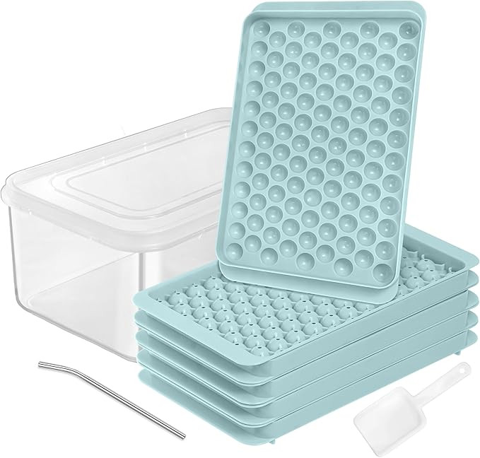 CKE Mini Ice Cube Tray with Bin Pack of 4 Round Ice Cube Mold Each Tray Contain 104 Pcs Tiny Pebb... | Amazon (US)