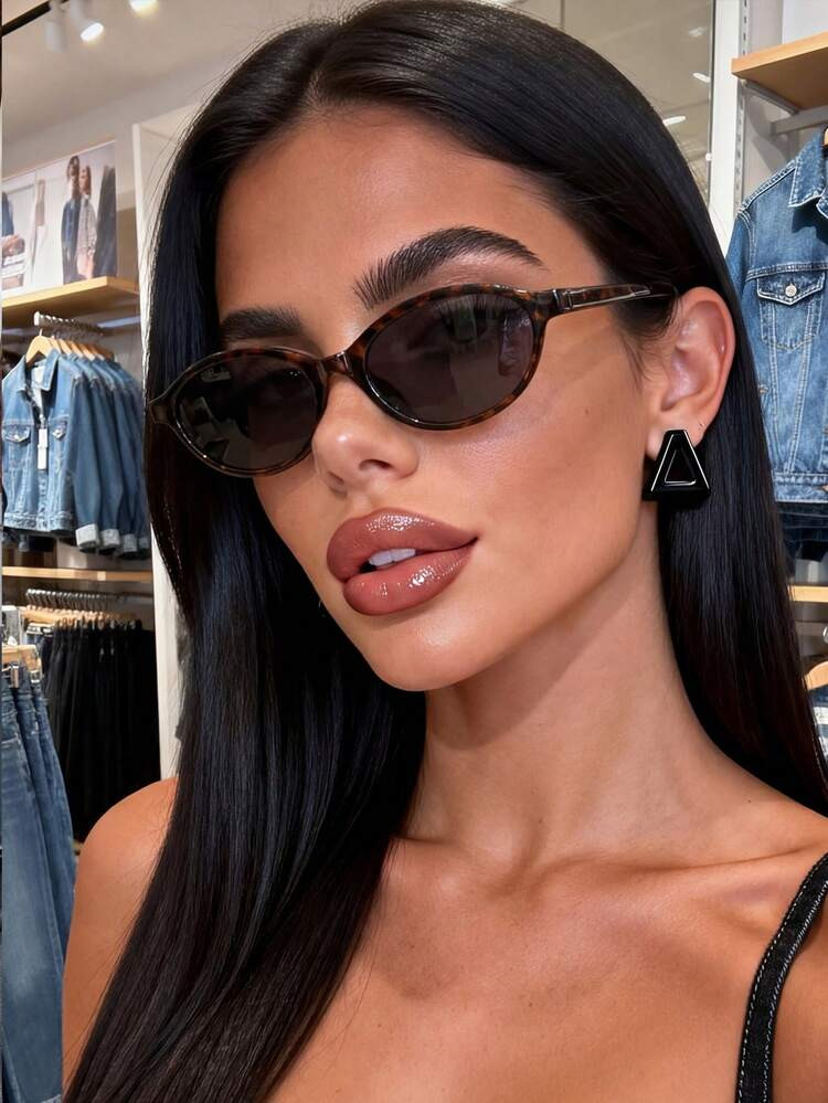 1 Pair Unisex Leopard Print Frame Oval Small Frame Sunglasses, Suitable For Outings, Travel, Summer Accessories, Sports Style, Driving, Festivals, Beach, Electronic Music Festivals, Vacations, Family Outings, Golf, Hiking, Elegant Attire, Street Style Accessories, Vacation Atmosphere | SHEIN