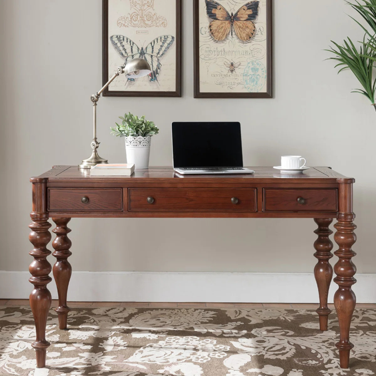 Nut-brown Rectangular Solid Wood with 3 drawers desk | Wayfair North America