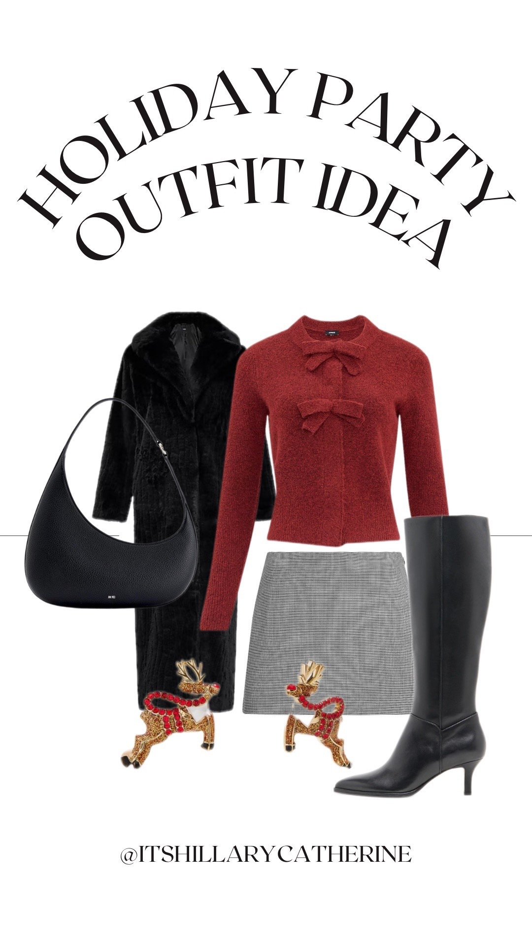 Holiday party outfit idea, houndstooth skort, express, fur coat, bauble bar reindeer earrings, Christmas party, bow sweater, jw pei bag, festive, black dolce vita knee high boots

#LTKParties #LTKHoliday #LTKSeasonal