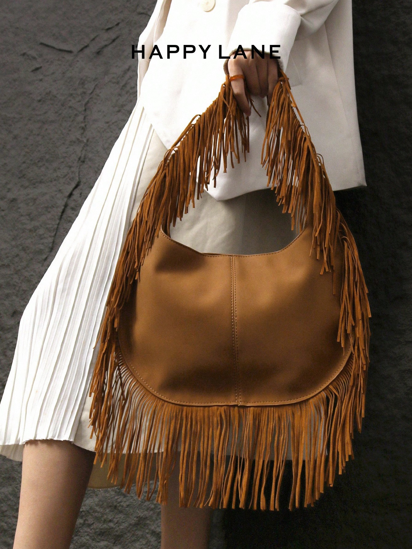 HAPPY LANE Camel Faux Suede Fringe Shoulder Bag, Featuring A Trendy Vintage Style And Large Capac... | SHEIN