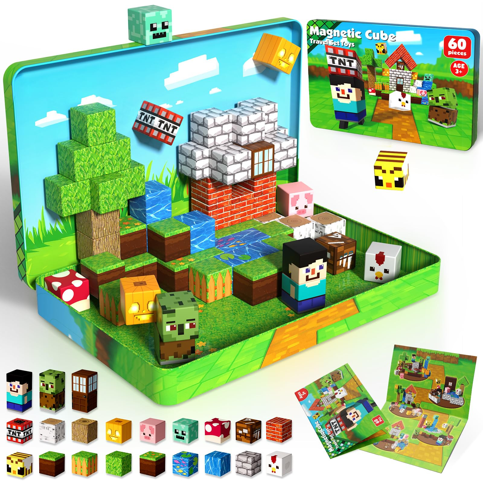 60 PCS Magnetic Blocks with Metal Box, 0.8in Mini Magnetic Building Cubes STEM Educational Toys for Kids Ages 3+ Boys Girls, Travel Airplane Classroom Play, Birthday Christmas Toy Gifts | Amazon (US)