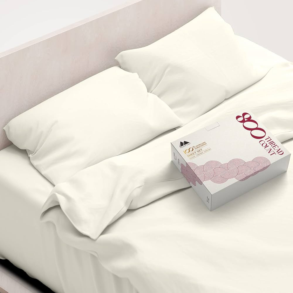 Mayfair Linen 800 TC Egyptian Cotton Sheets - 4 Piece Ivory King Size Cooling Sheet for Hot Sleep... | Amazon (US)