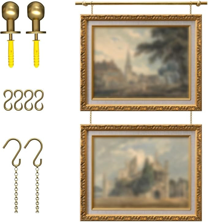 Brass Picture Rail Hanging System, French Style Gallery Art Display Kit with Chain & Hooks for Ho... | Amazon (US)