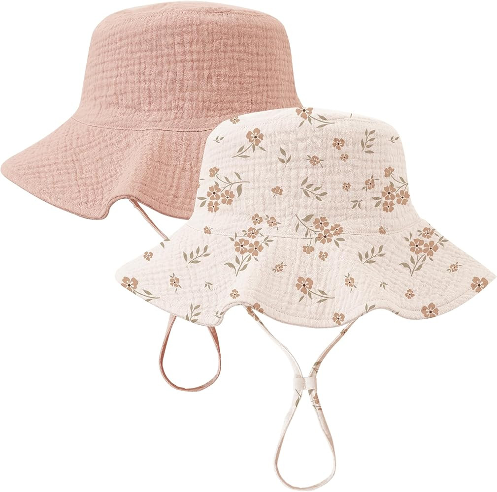 Konssy 2 Pack Muslin Baby Sun Hat UPF 50+ Sun Protection Baby Bucket Hat Summer Beach Hats with W... | Amazon (US)
