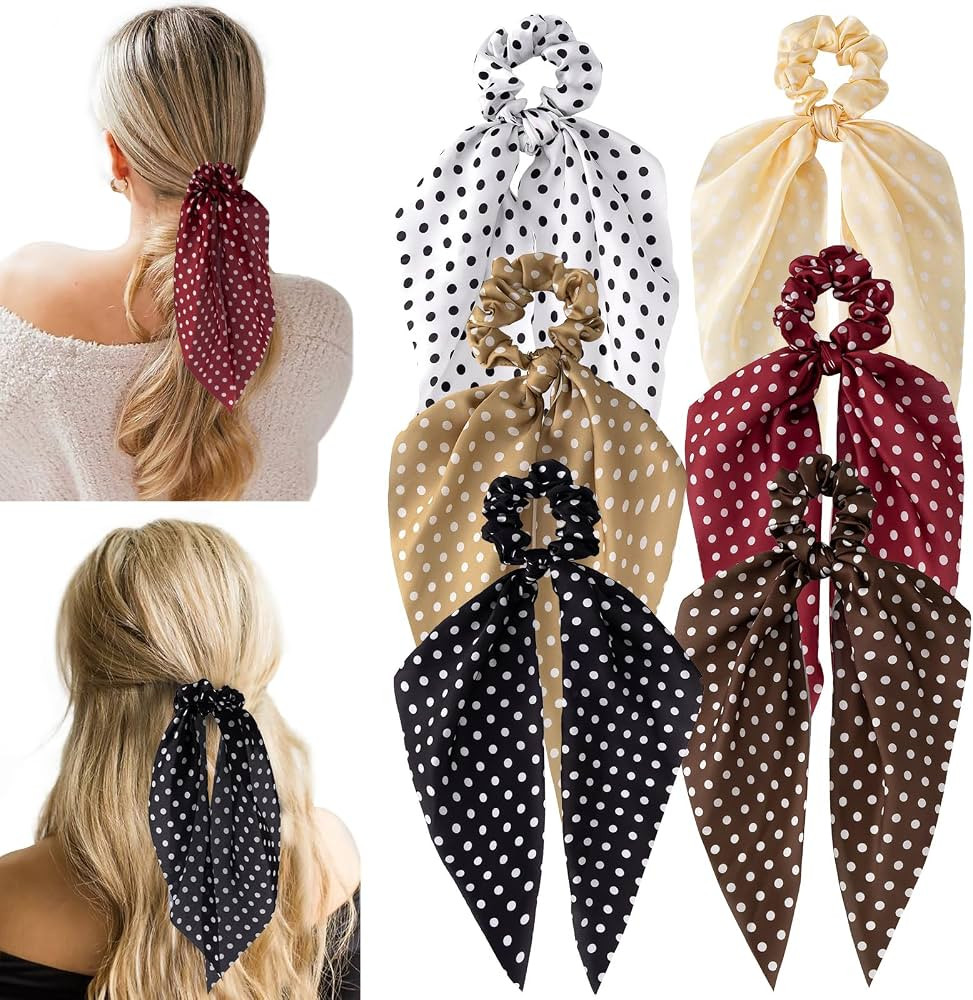 6 PCS Scrunchies with Bow, Bow Hair Ties with Polka Dot | Amazon (US)