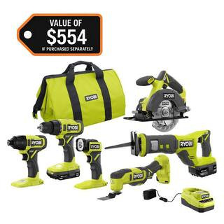 ONE+ 18V Cordless 6-Tool Combo Kit with 1.5 Ah Battery, 4.0 Ah Battery, and Charger | The Home Depot