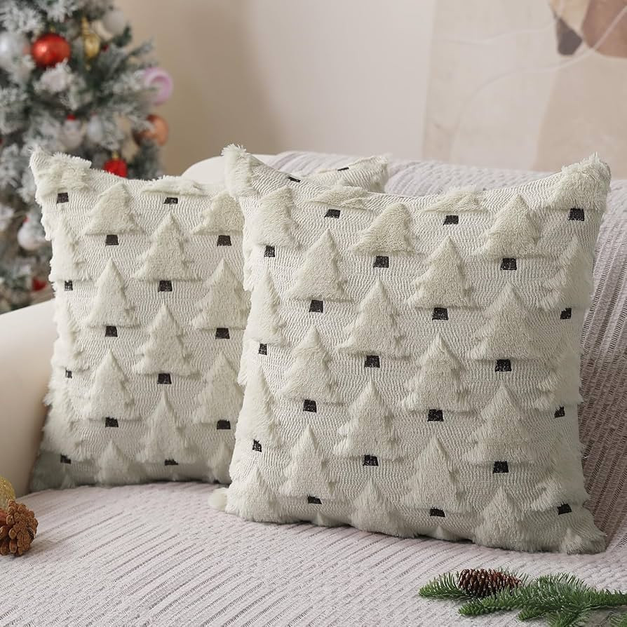Christmas Pillow Covers 18x18 inch Set of 2 Cream Christmas Tree Throw Pillow Cases Decorations S... | Amazon (US)
