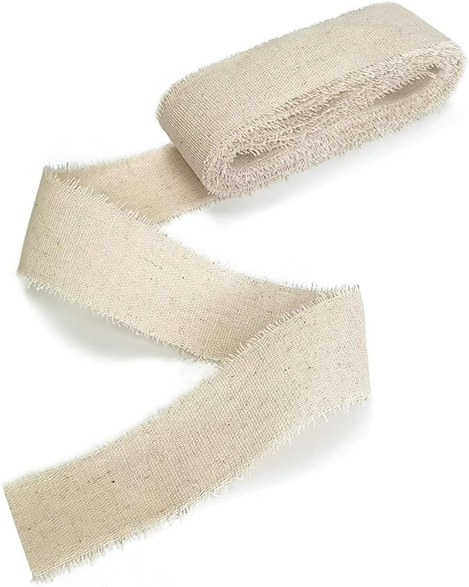 Beige Cotton Linen Fabrics Ribbon 1-1/2 Inch Wide 5 Yards Frayed Edges Ribbon for Rustic Wedding ... | Amazon (US)