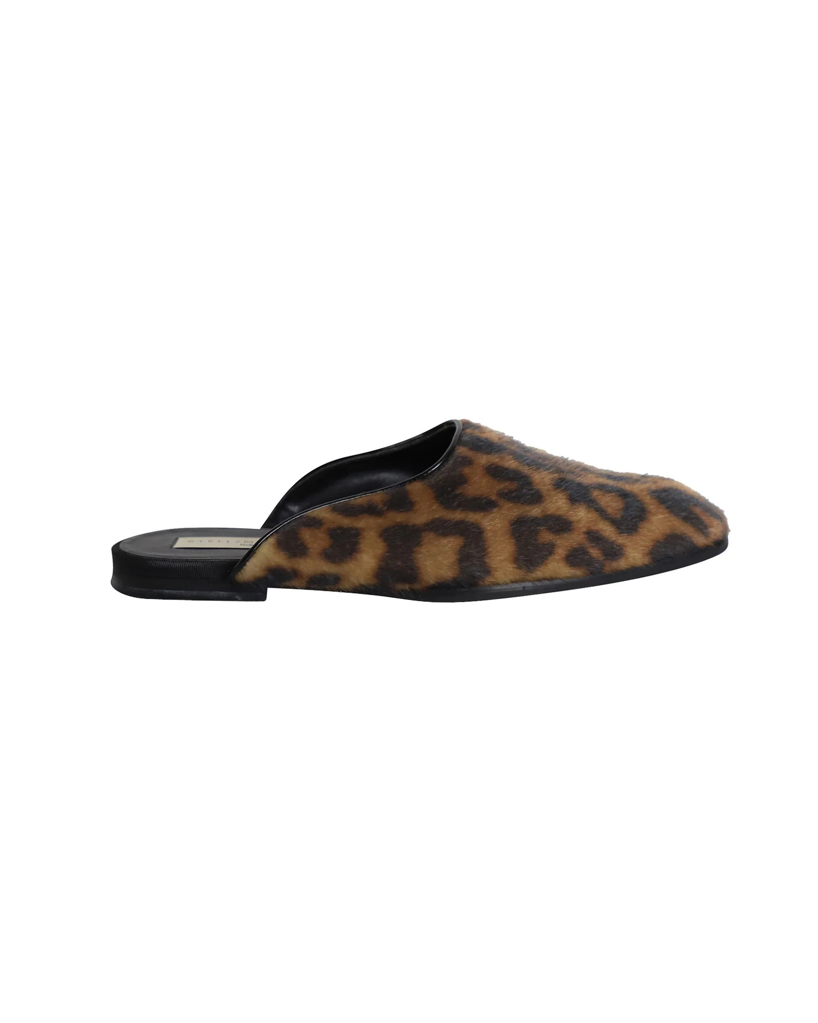 Stella McCartney Leopard Print Mules in Brown Faux Fur | Shop Simon
