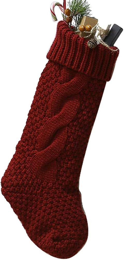 18" Large Size Cable Knit Christmas Stockings,Unique Burgundy Xmas Stocking Decorations for Famil... | Amazon (US)