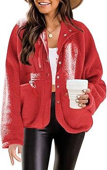 Nirovien Womens Fuzzy Fleece Jacket Button Down Shacket Casual Sherpa Coats Warm Outwear With Poc... | Amazon (US)