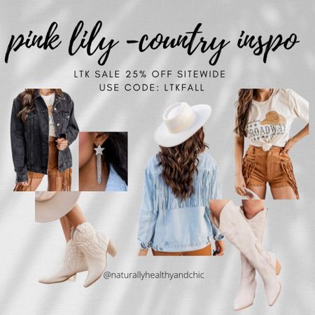Pink lily country inspo. Travel. Nashville. Fringe. Country. Cowgirl boots. Hat. Graphic tee. Jean jacket. #LTKseasonal #LTKsalealert #LTKunder50 #LTKstyletip

#LTKtravel #LTKSale #LTKCon