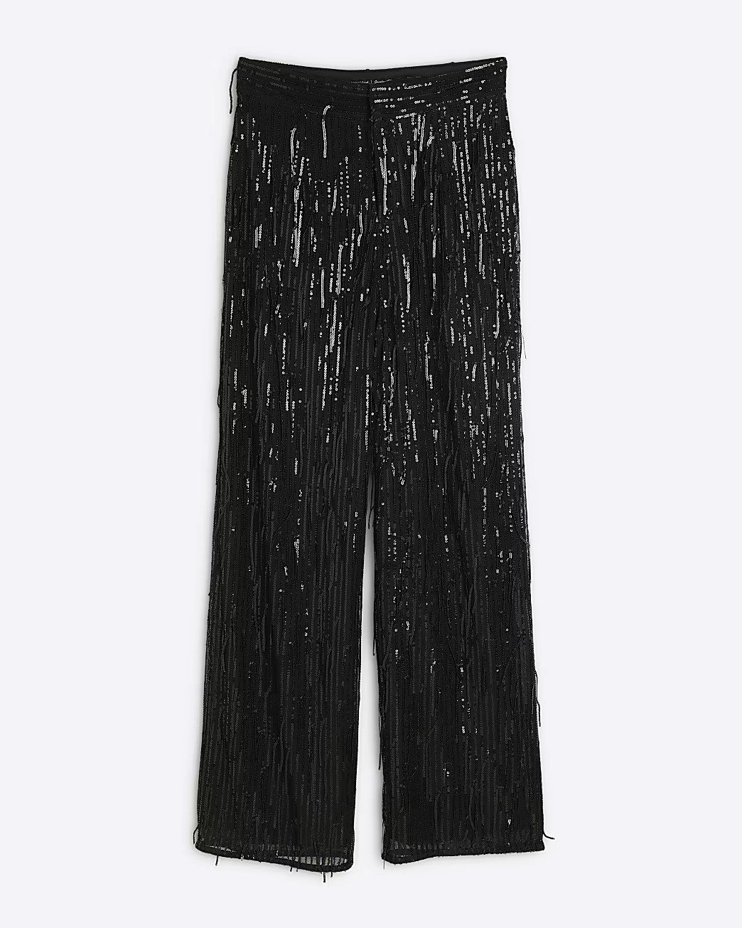 Black Sequin Tailored Fringe Trousers | River Island UK & IE