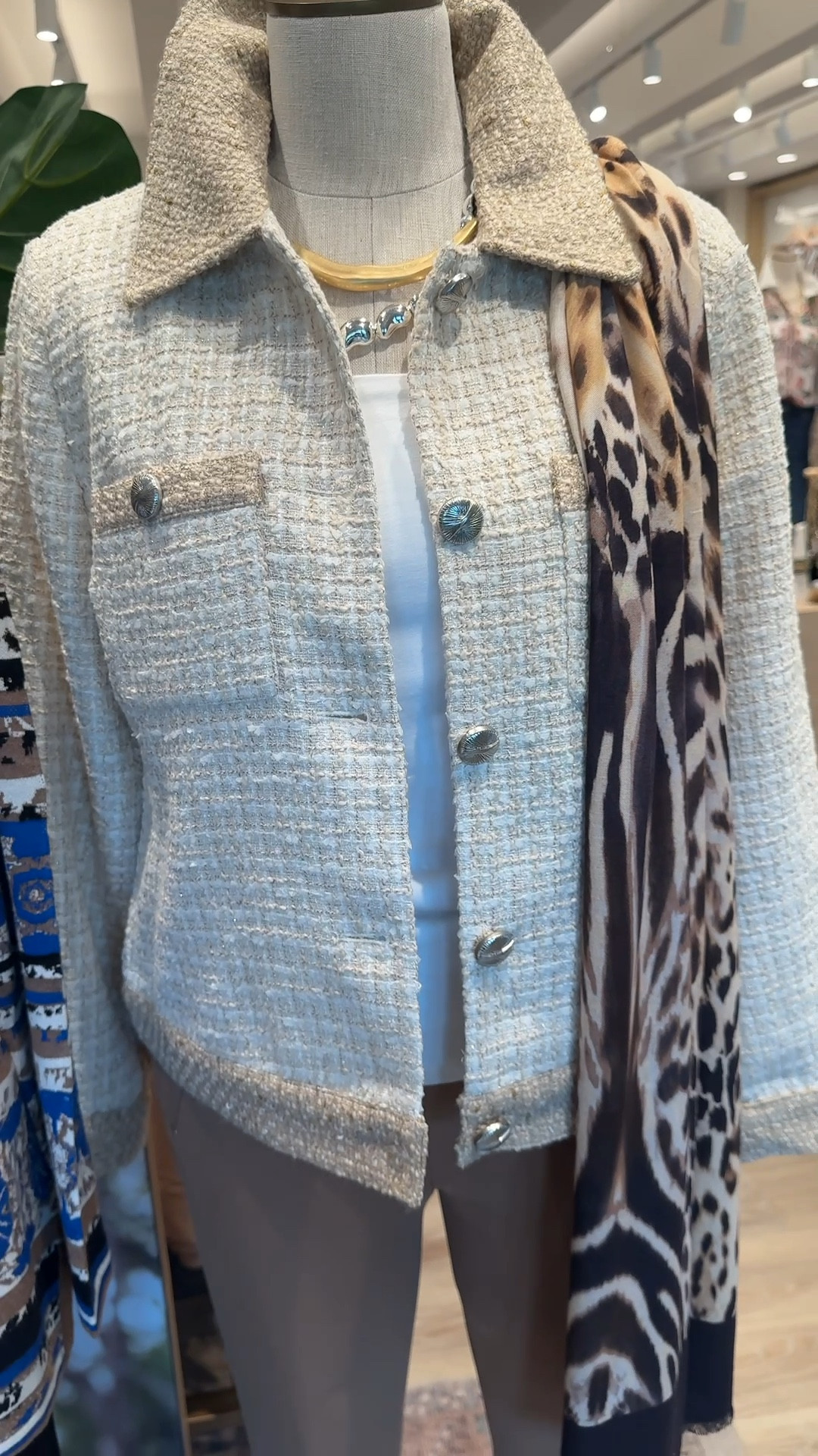 Tonal neutral tweed jacket. So Chanel-isque. Ladylike 
Dress it up or wear with jeans. 
I wear a size 0 in Chico’s unique sizing

#LTKOver40 #LTKSaleAlert #LTKWorkwear