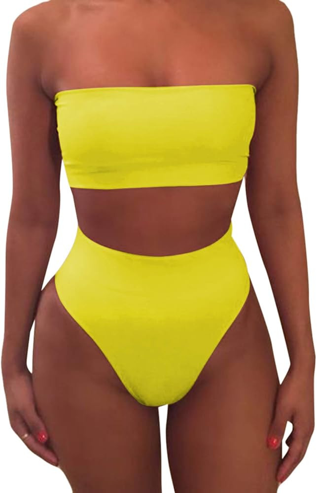 Pink Queen Women's Removable Strap Wrap Pad Cheeky High Waist Bikini Set Swimsuit | Amazon (US)