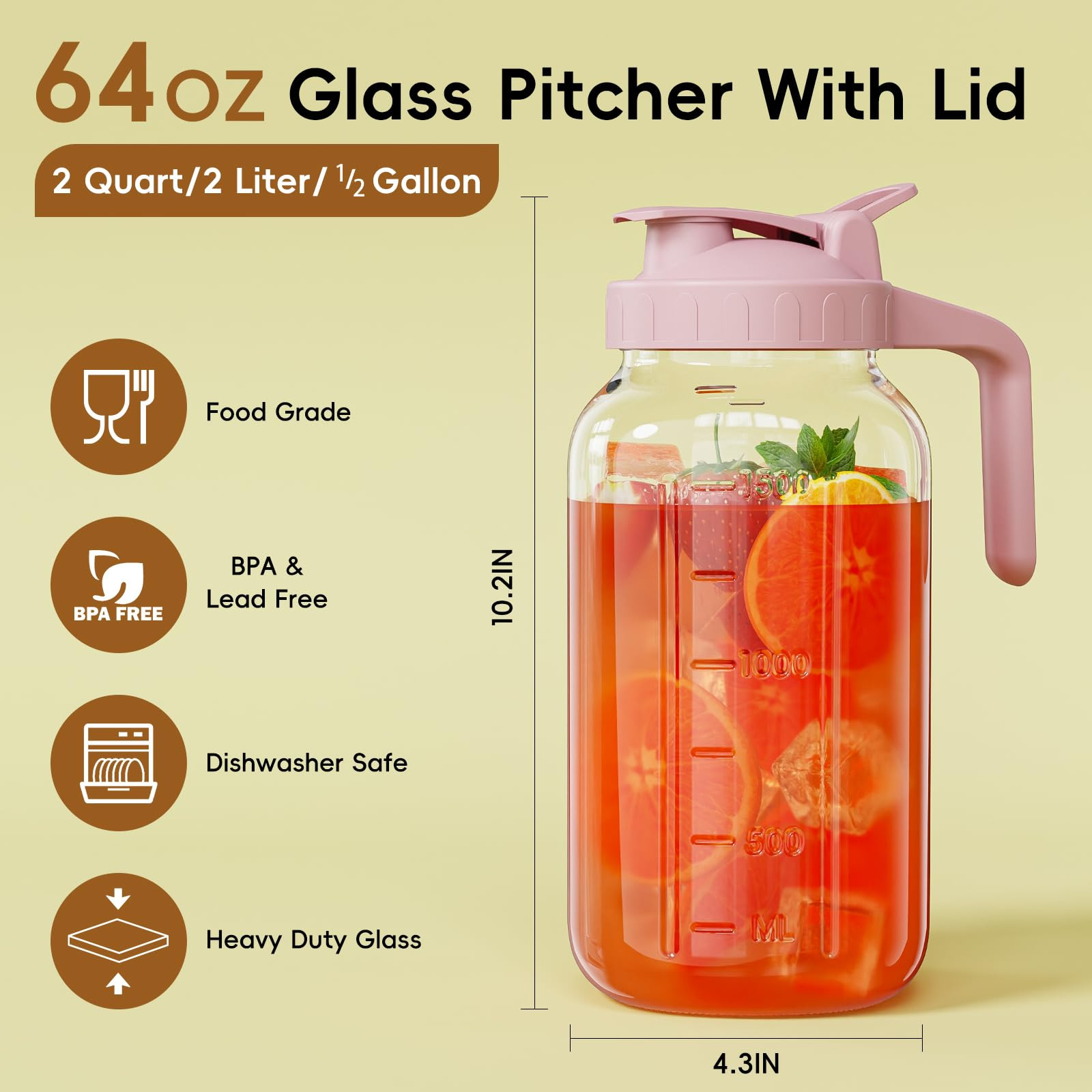 Glass Mason Jar Pitcher, 64 oz Wide Mouth Jug with Pour Spout Handle Lid for Cold Brew Coffee, Ic... | Amazon (US)