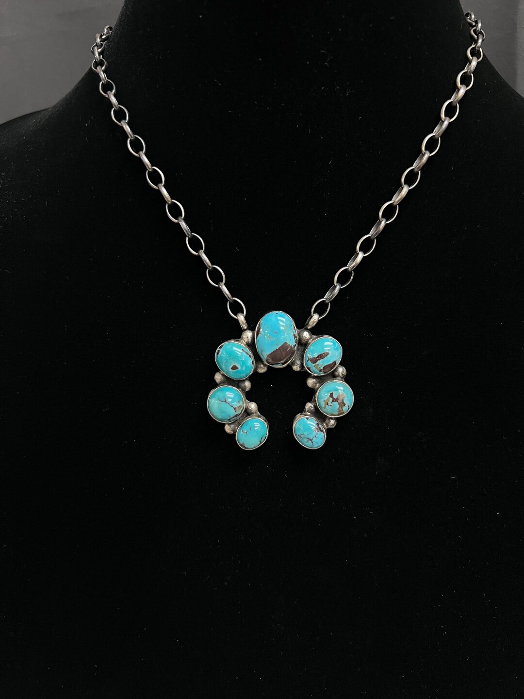 A L, Blue Turquoise Multi-stone Naja Necklace in Sterling Silver With Silver Ball Details, 16 Inc... | Etsy (US)