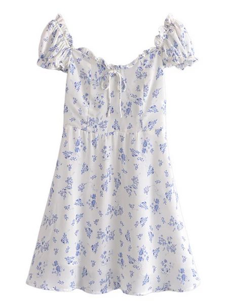 'Norah' Floral Printed Puff Sleeves Mini Dress | Goodnight Macaroon