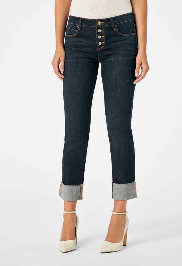 Button Front Vintage Slim Cuff Jeans | JustFab