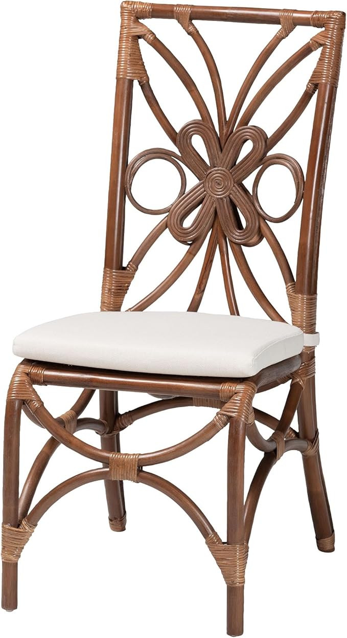 Bali & pari Brama Natural Rattan Dining Chair with Decorative Backrest and Cushioned Seat, Boho C... | Amazon (US)