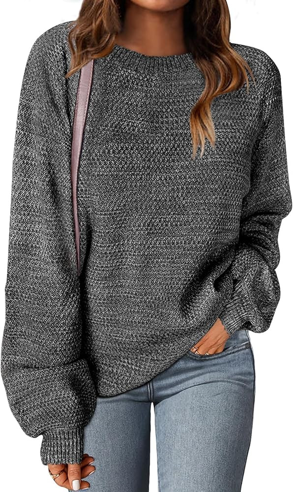 MEROKEETY Women's 2024 Fall Winter Oversized Pullover Sweater Trendy Crew Neck Long Sleeve Heathe... | Amazon (US)