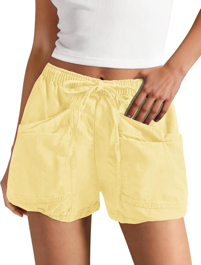 Yanekop Womens Cotton Linen Shorts High Waisted Drawstring Cargo Shorts Summer Beach Wide Leg Bot... | Amazon (US)