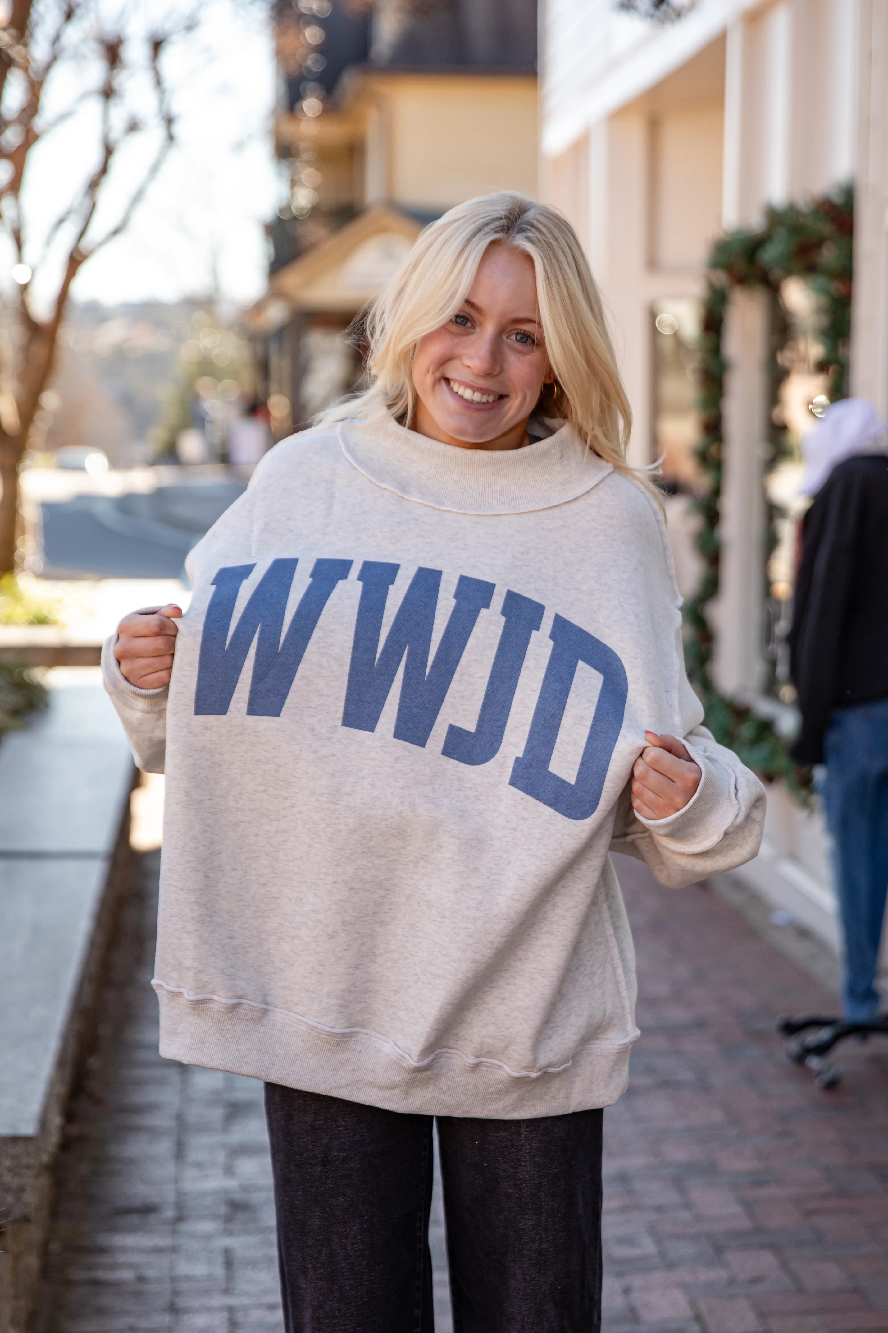 WWJD Reversible Mockneck Sweatshirt | Trendy Women Mockneck | Dress Up | Dress Up