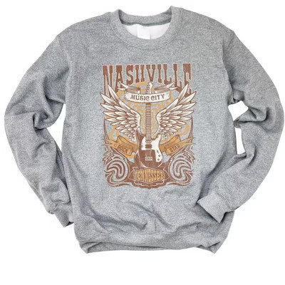 Simply Sage Market Women's Graphic Sweatshirt Nashville Guitar Wings - S - Graphite | Target